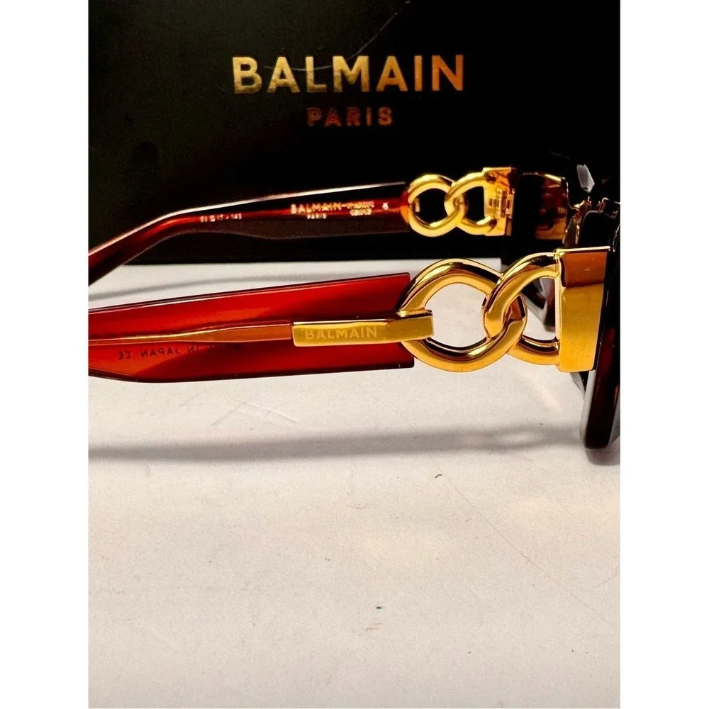 Balmain Red Imperial Sunglasses BPS-135B full inclusion ‎ NWOT no callouts
